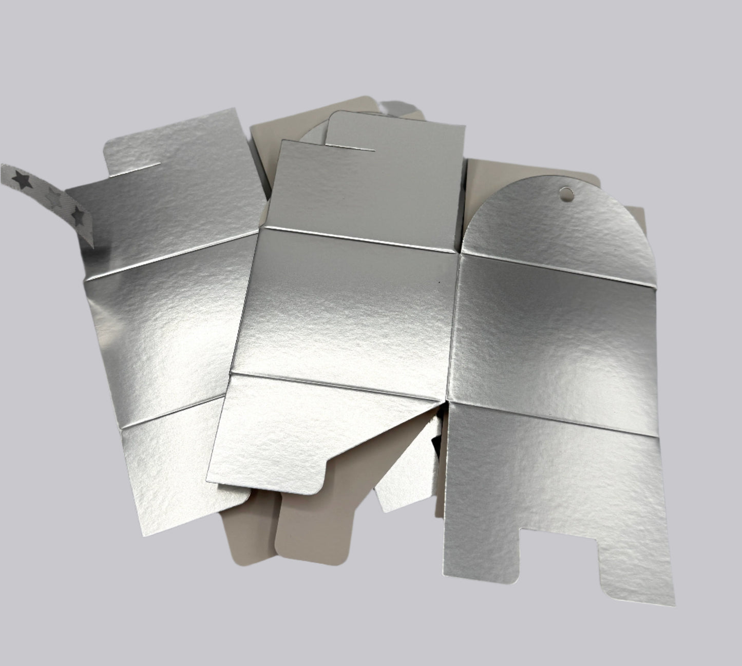 SILVER Gift Boxes | 8 x 8 x 6cm | Satin Silver Finish, Tie top + Ribbon (x10)