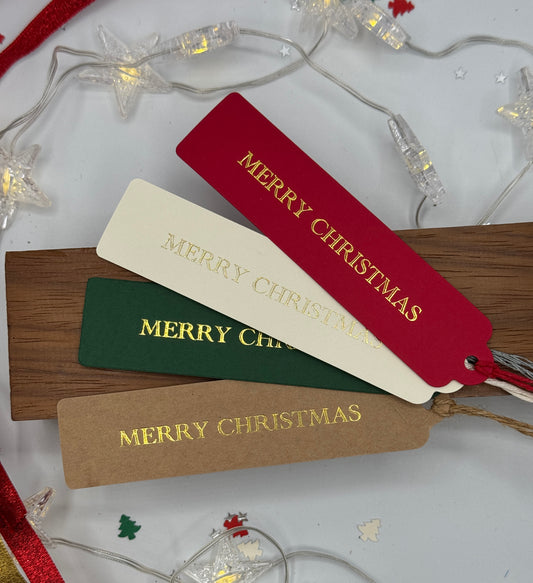 8 x Christmas Gift Tags  'MERRY CHRISTMAS' - Gold Foiled | Size: 30 x 130mm