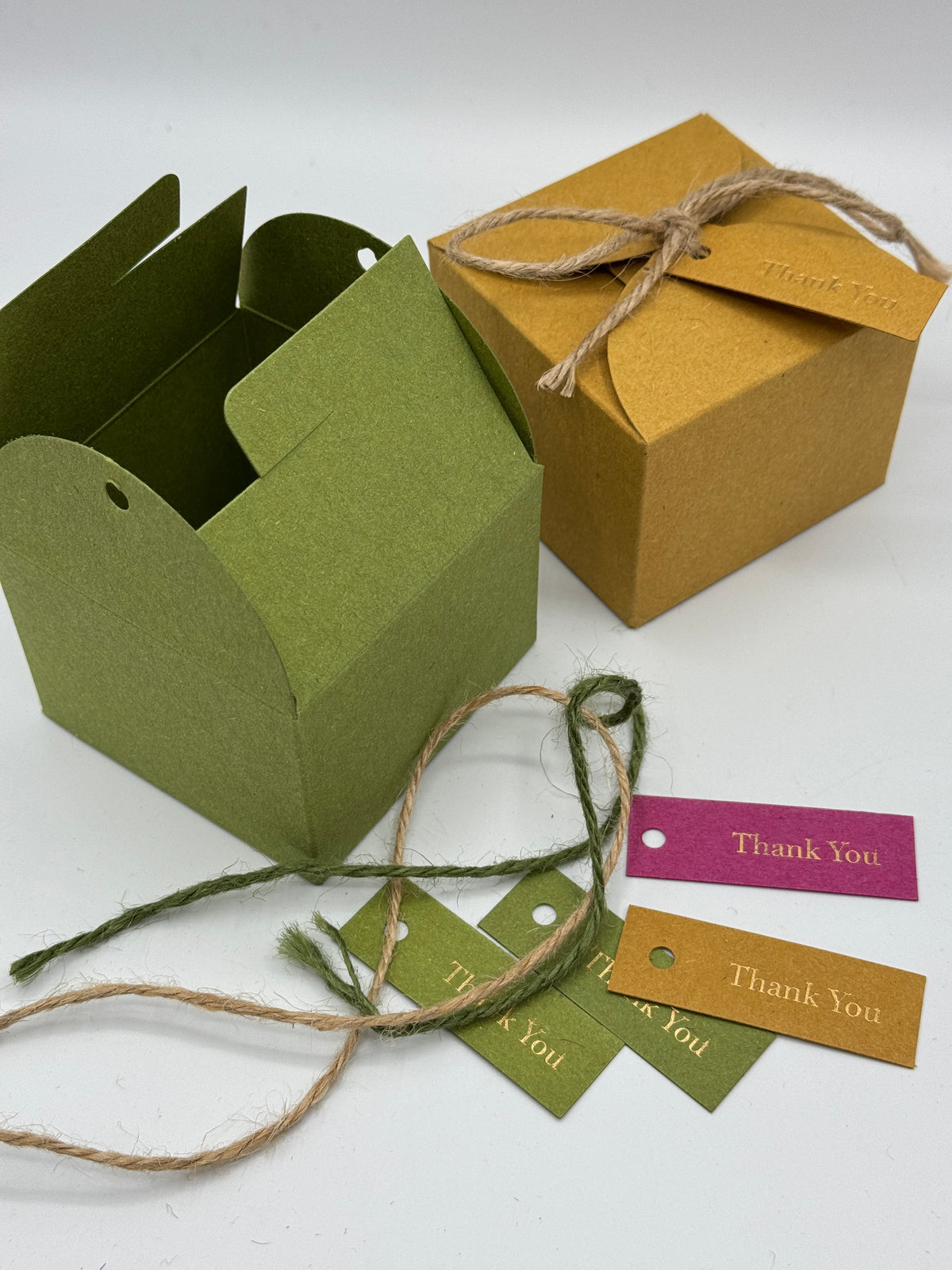 WOODLAND Gift Box with Jute & Matching Tag - | Size: 8 x 8 x 6cm - (Pack of 10 Boxes)