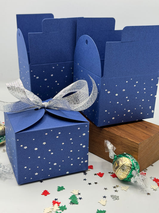 Christmas BLUE Gift Boxes with 'SILVER STARS' Size: 8 x 8 x 6cm (Pack of x6)