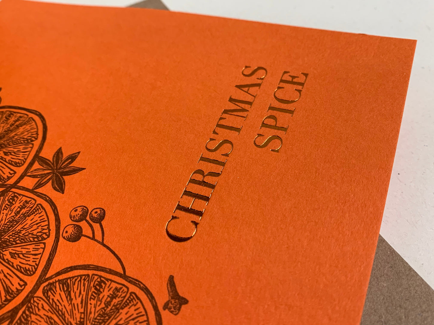 Letterpress/Foiled "Orange Christmas Spice" Christmas Cards | Size: A6