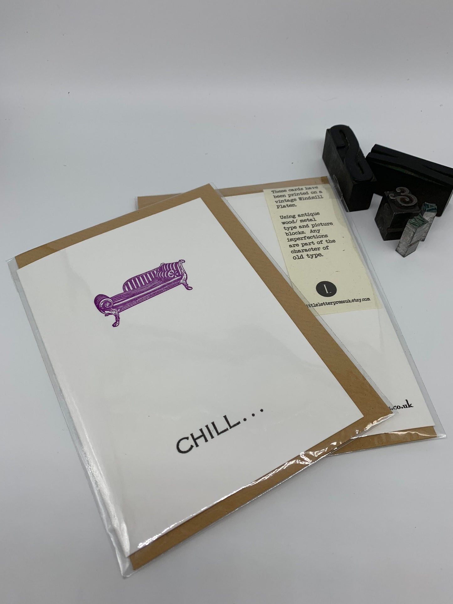 Letterpress CHILL OUT Greetings Card. Cotton Paper | Blank Inside