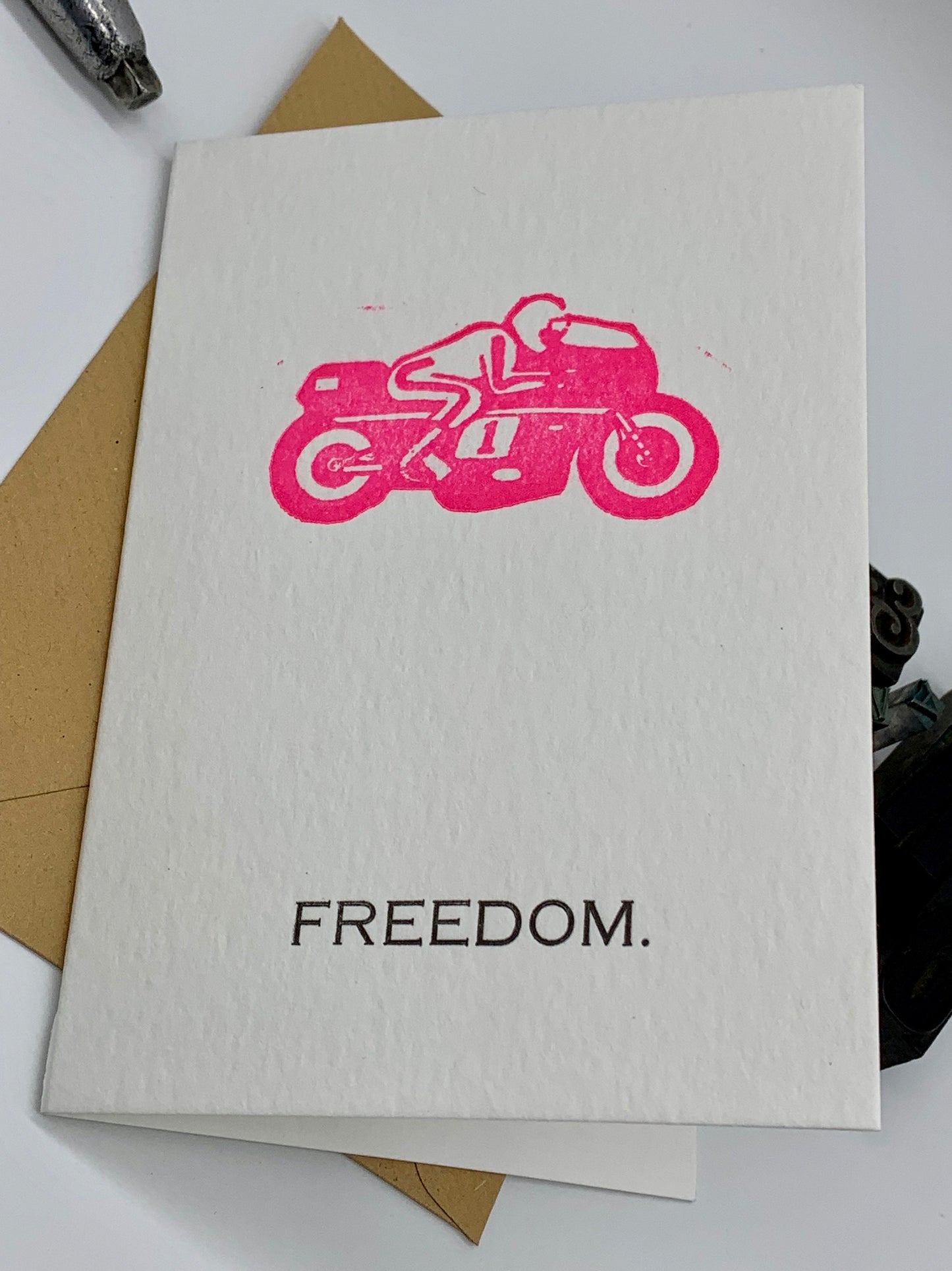 Letterpress VINTAGE MOTORBIKE Greetings Cards | Cotton Board | Blank Inside