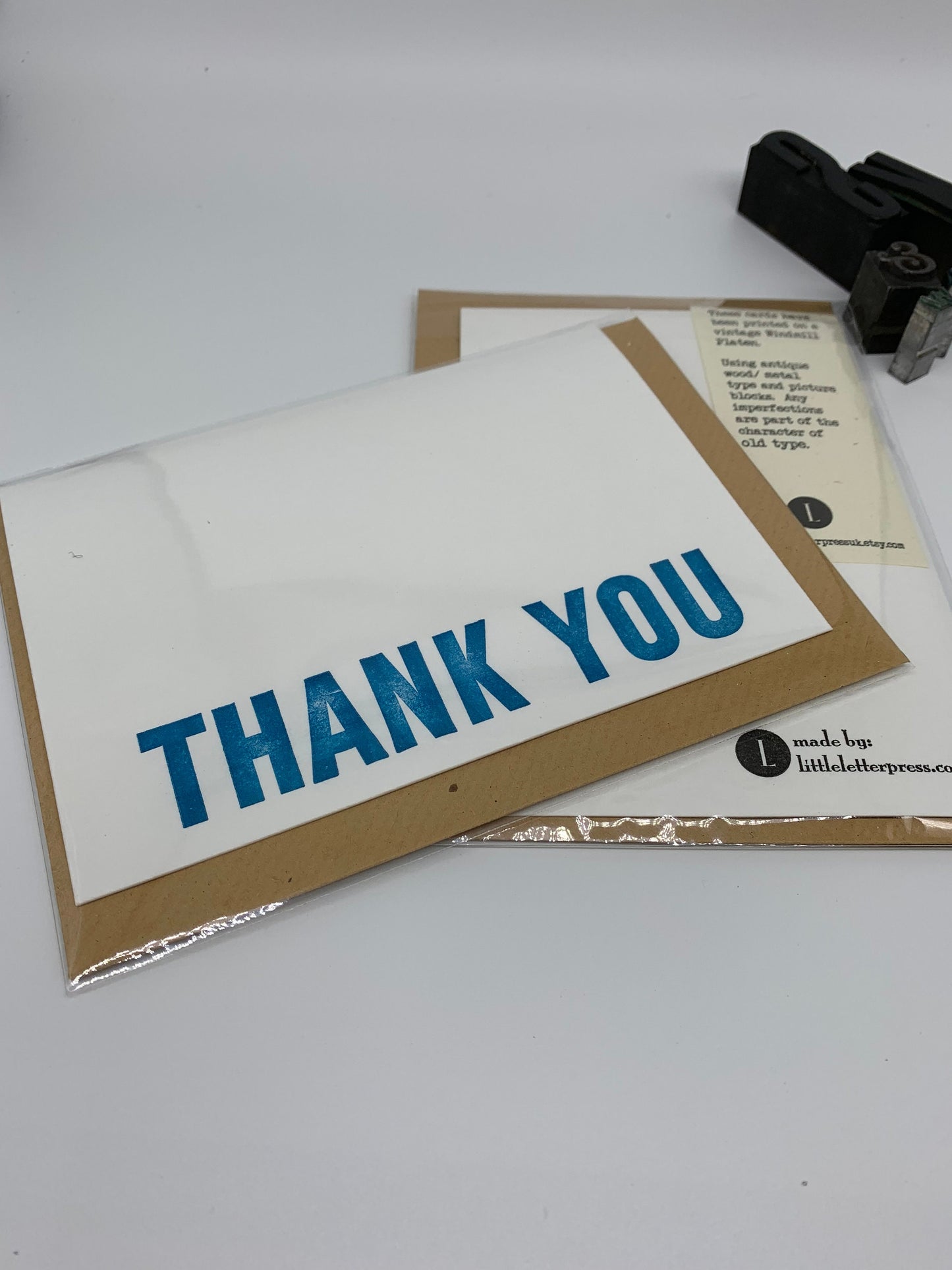 Letterpress Wood Type ‘THANK YOU’ Card | Cotton Board | Blank Inside