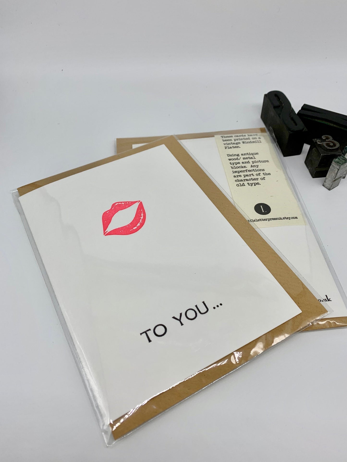 Letterpress ‘PEACH LIPS’ Card. | Cotton Board | Blank Inside