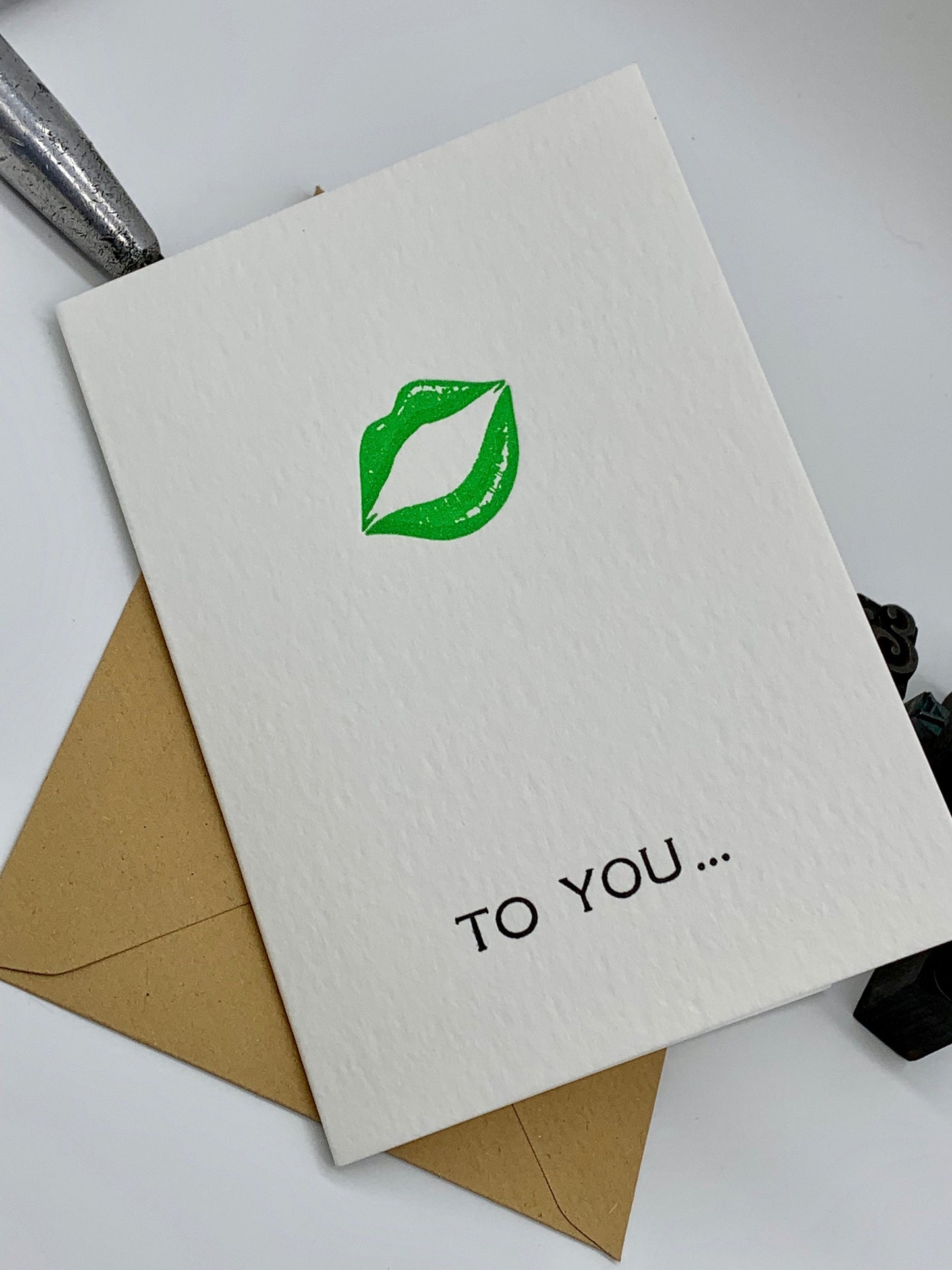 Letterpress ‘GREEN LIPS’ Card | Cotton Board. I Blank Inside