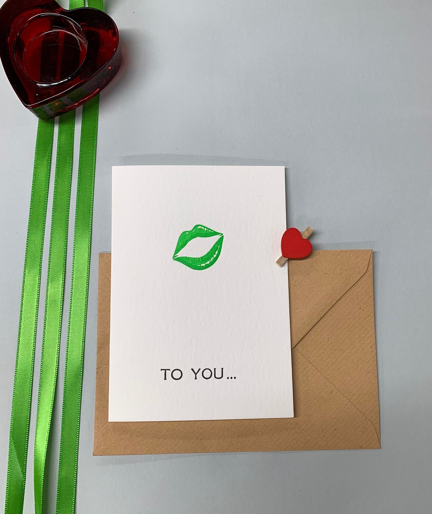 Letterpress ‘GREEN LIPS’ Card | Cotton Board. I Blank Inside