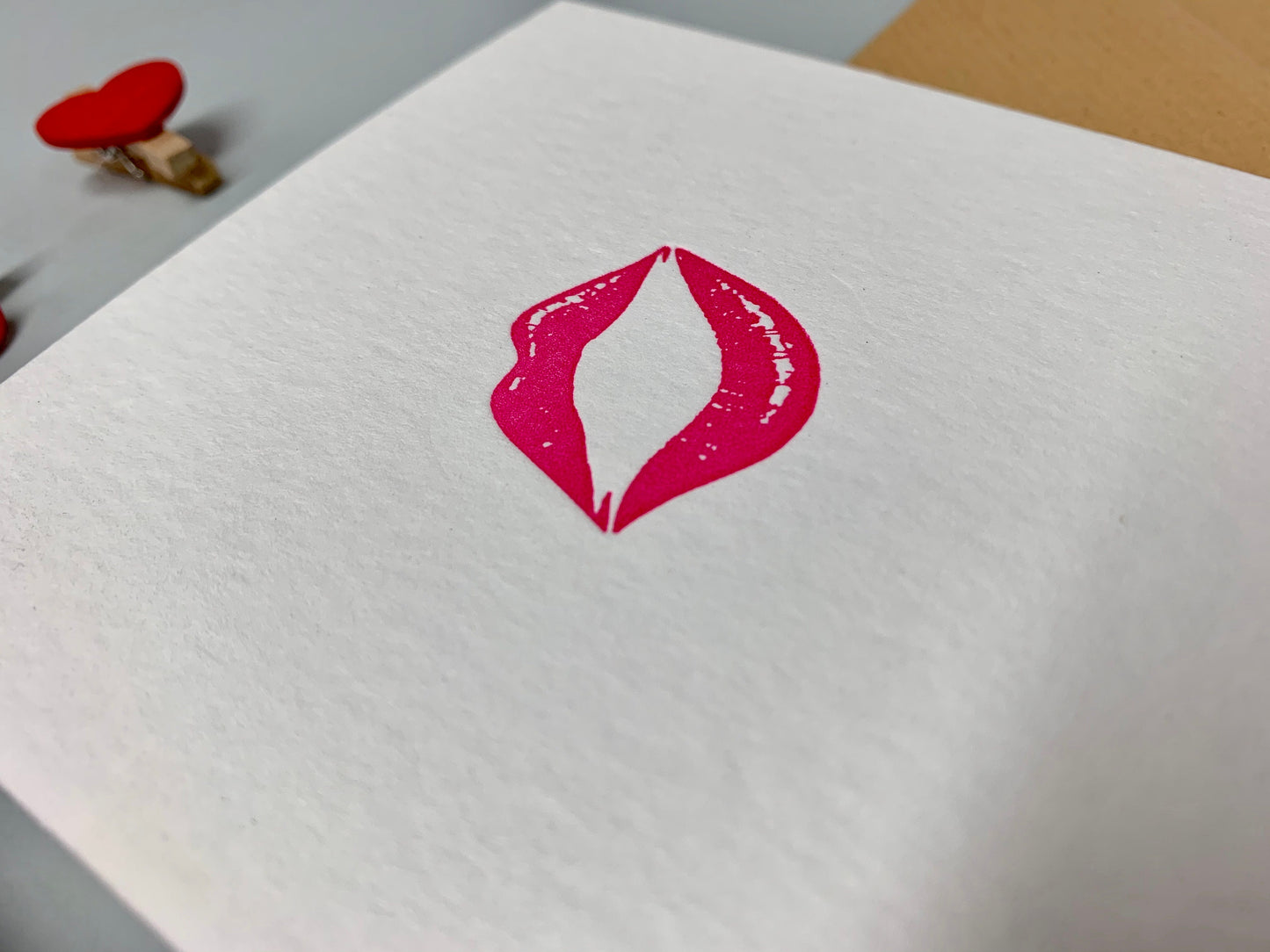 Letterpress ‘PINK LIPS’ Card | Cotton Board | Blank Inside