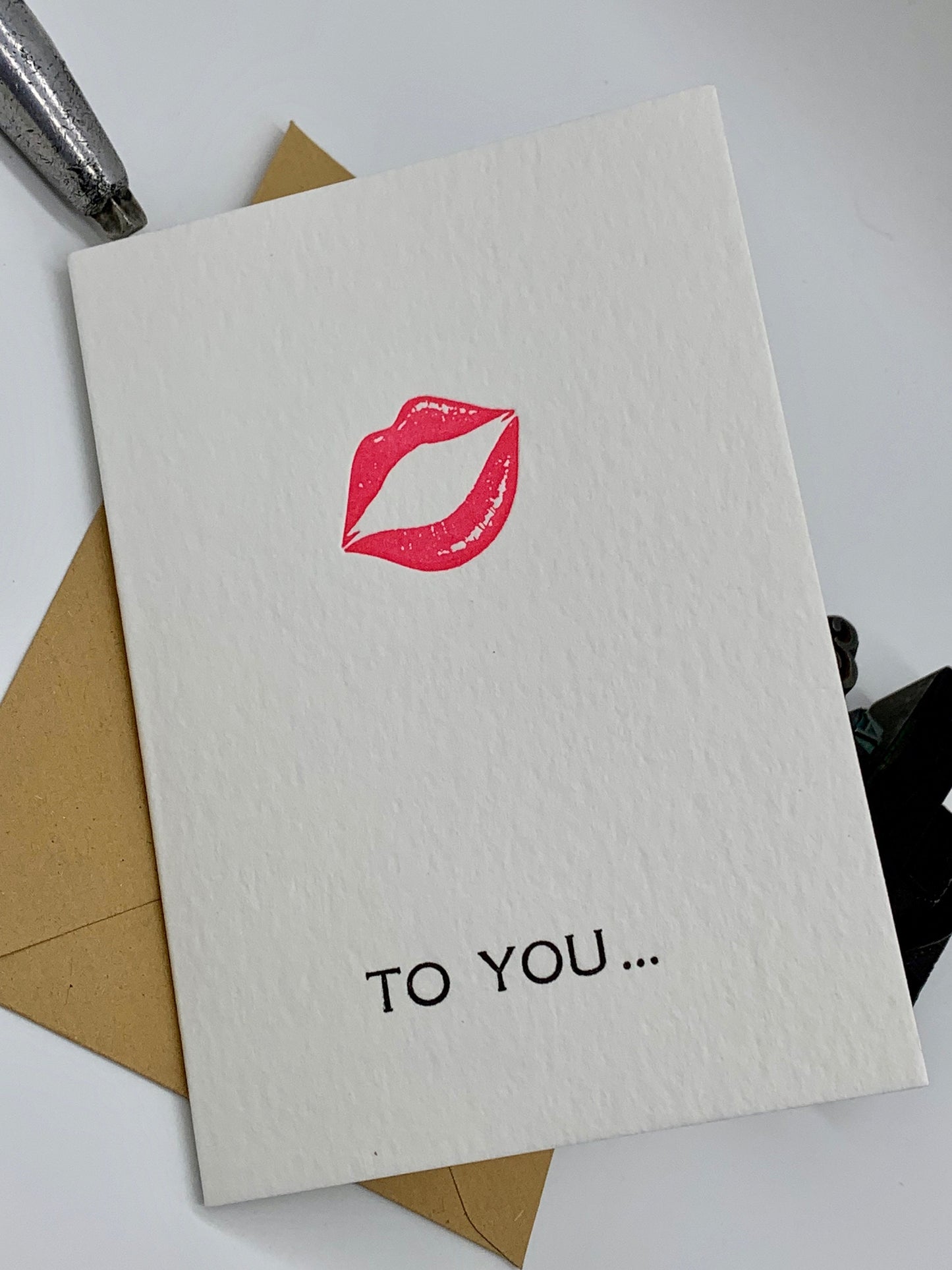 Letterpress ‘PEACH LIPS’ Card. | Cotton Board | Blank Inside