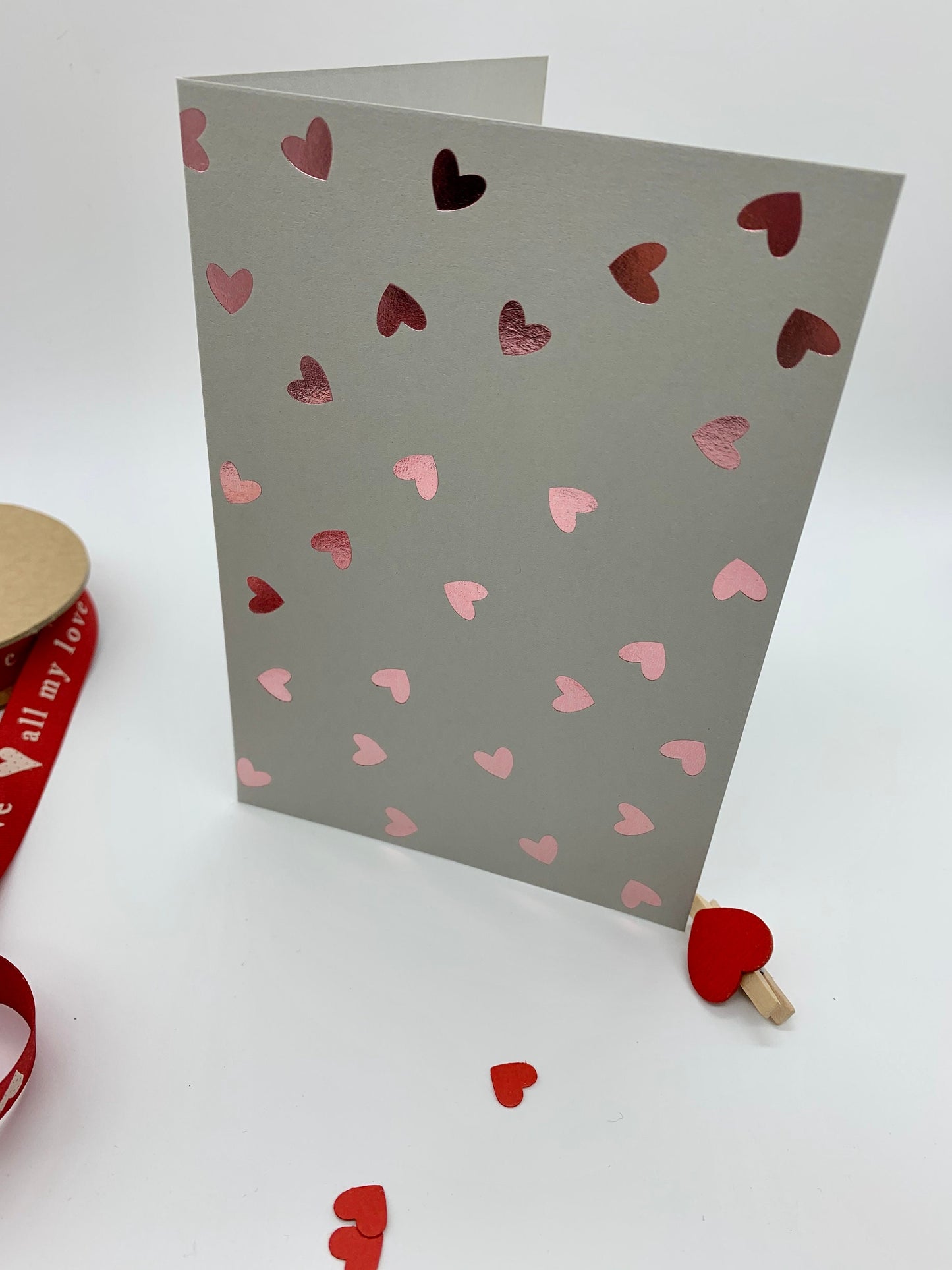 Grey/Pink 'FLOATING HEARTS' Card with beautiful debossed foiling. Birthday | Wedding | Anniversary | Engagement | Valentine | Love You.