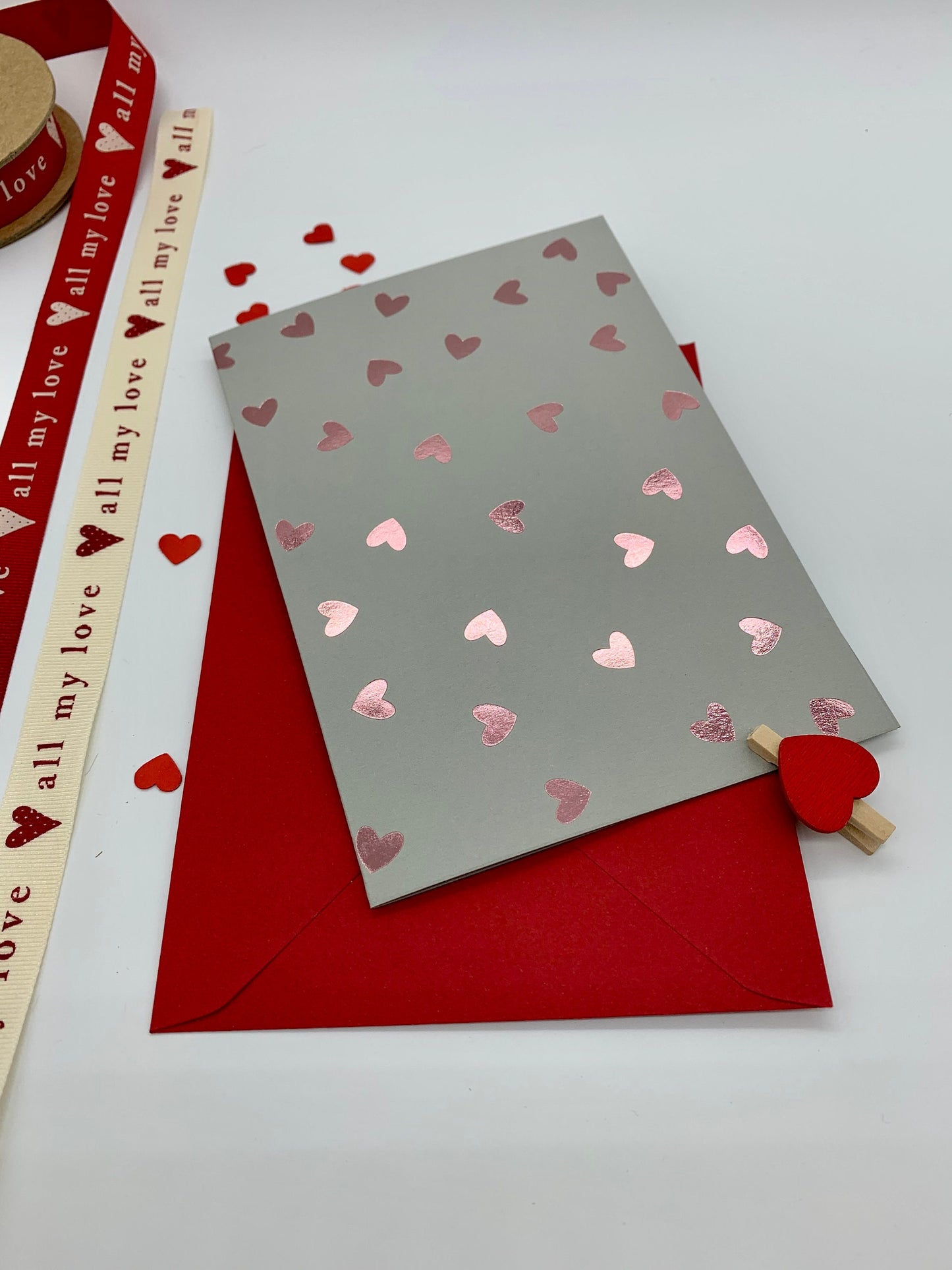 Grey/Pink 'FLOATING HEARTS' Card with beautiful debossed foiling. Birthday | Wedding | Anniversary | Engagement | Valentine | Love You.