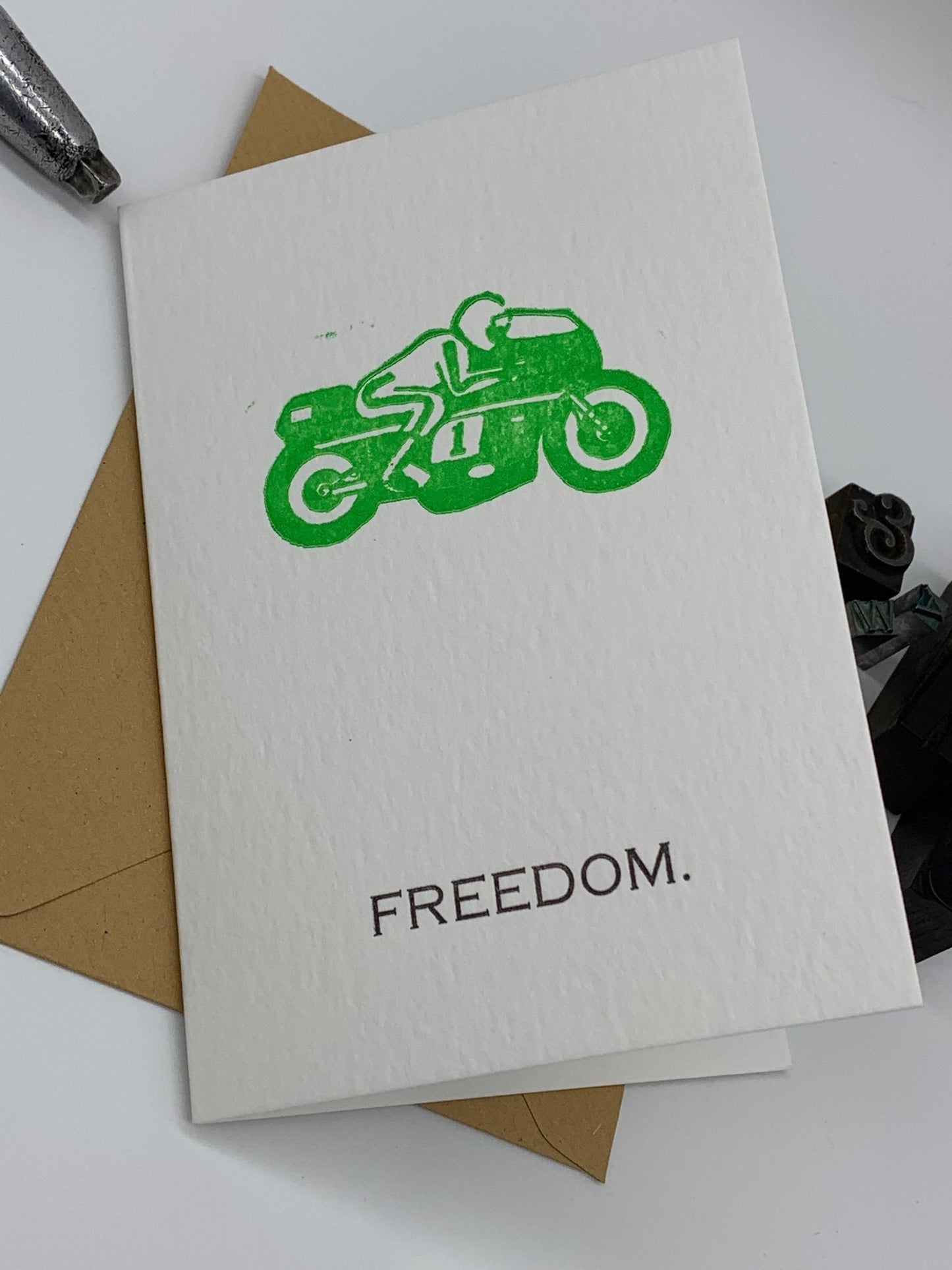Letterpress VINTAGE MOTORBIKE Greetings Cards | Cotton Board | Blank Inside