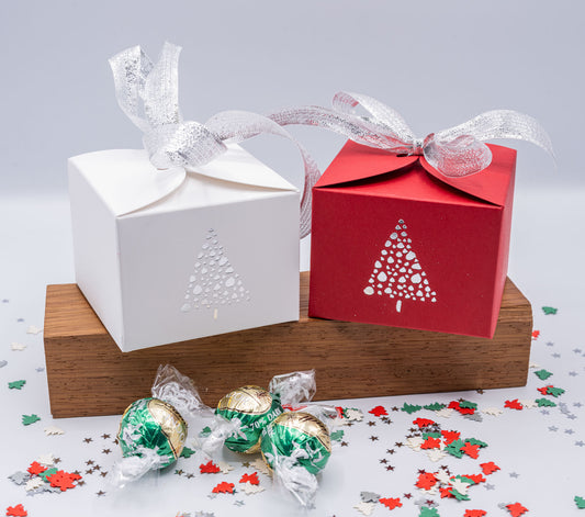 Christmas 'SILVER TREE'  Gift Boxes - Size 8 x 8 x 6cm  (Pack of x6)