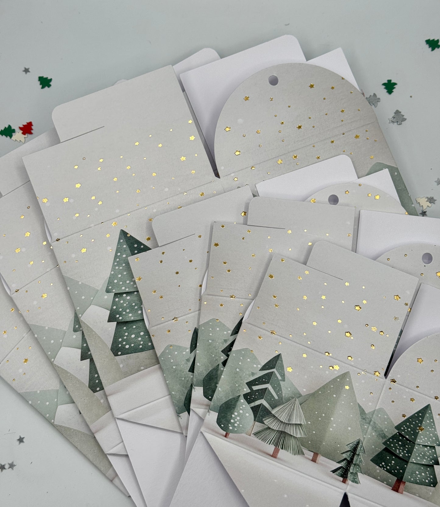 'WINTER FOREST' Tie Top Gift Boxes - Set of 6 boxes -  Includes metallic ribbon