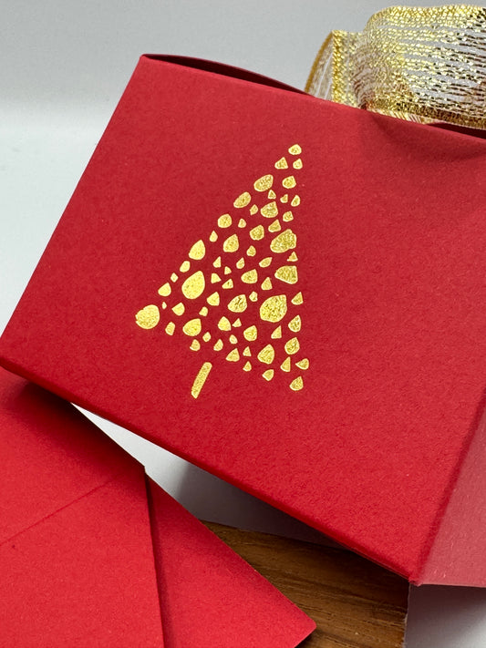 Christmas RED Gift Boxes with 'GOLD TREE' - Size 8 x 8 x 6cm  (Pack of x6)