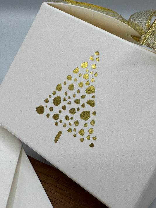 Christmas PALE IVORY Gift Boxes with 'GOLD TREE' - Size 8 x 8 x 6cm  (Pack of x6) (Copy)