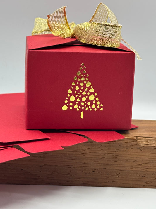 Christmas RED Gift Boxes with 'GOLD TREE' - Size 8 x 8 x 6cm  (Pack of x6)