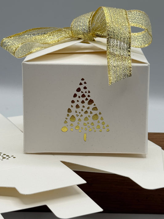 Christmas PALE IVORY Gift Boxes with 'GOLD TREE' - Size 8 x 8 x 6cm  (Pack of x6) (Copy)