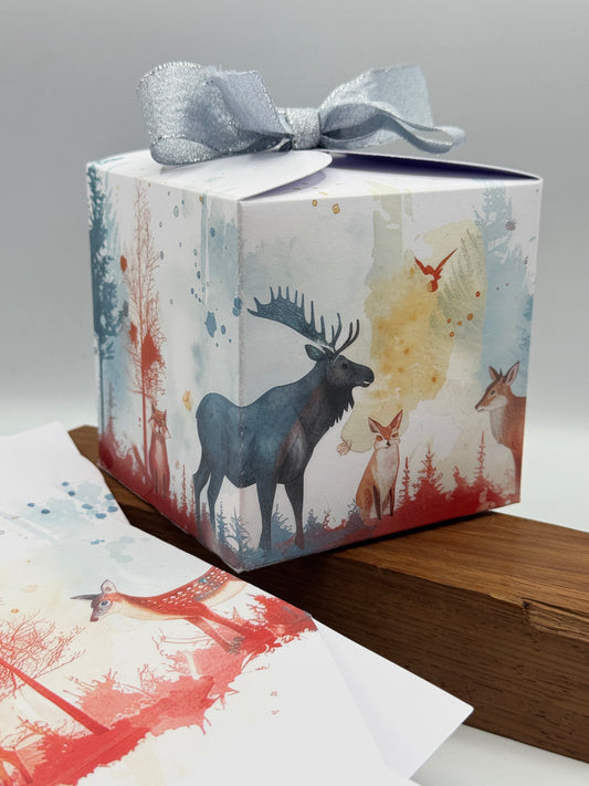 Christmas LARGE 'WINTER WOODLAND'  Gift Boxes - Size: 10x10x10cm  (Pack of x6)