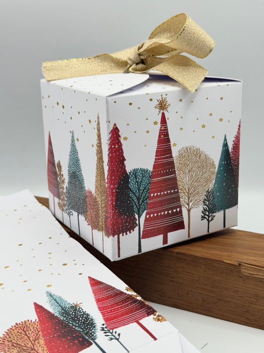 Christmas LARGE 'FESTIVE TREES'  Gift Boxes with Mini Gold Stars - Size 10x10x10cm  (Pack of x6)