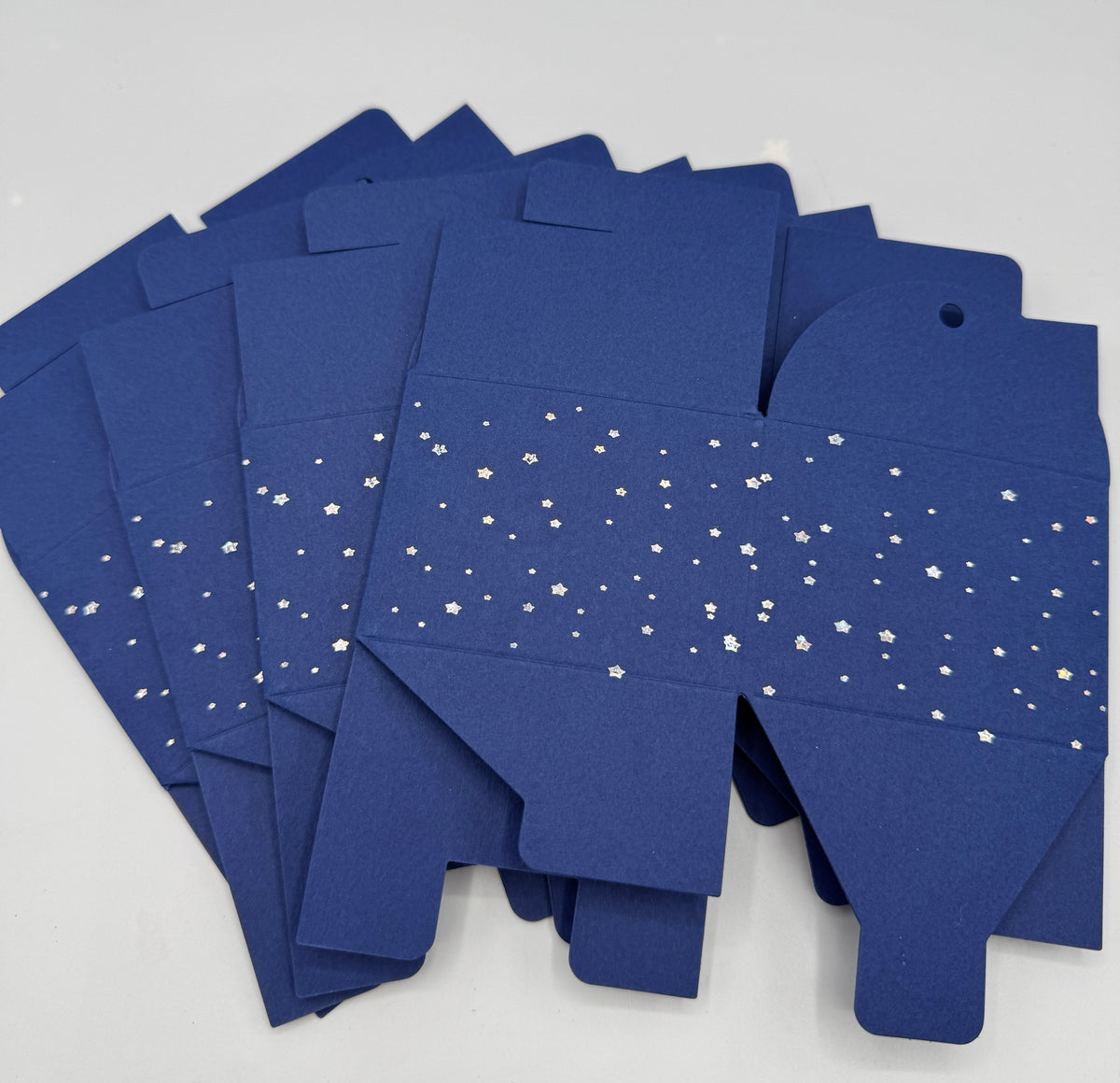 Christmas BLUE Gift Boxes with 'SILVER STARS'  Size:  8 x 8 x 6cm  (Pack of x6)