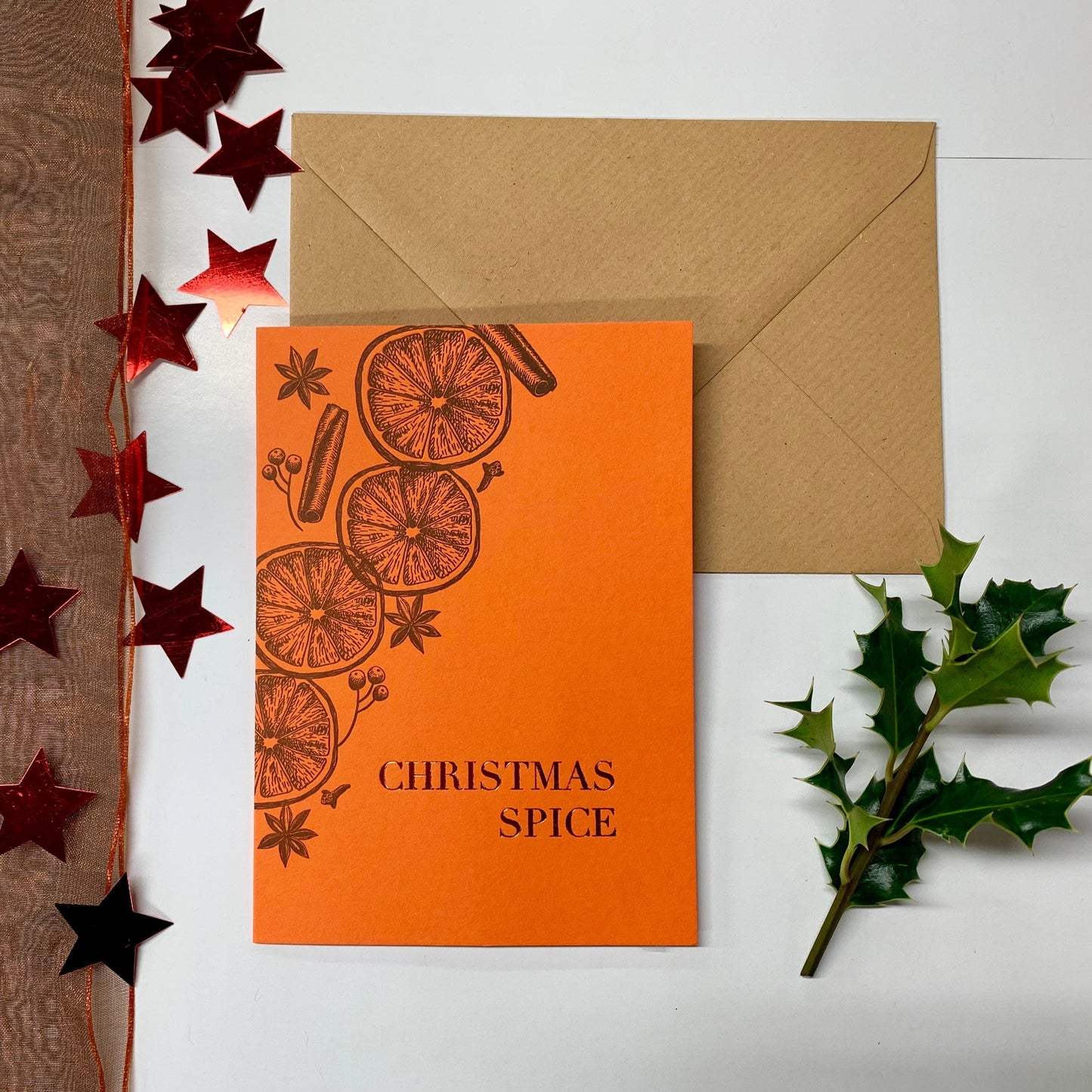 Letterpress/Foiled "Orange Christmas Spice" Christmas Cards |  Size: A6