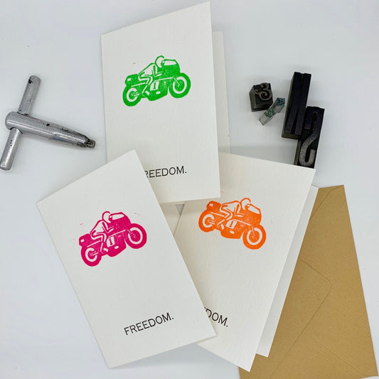 Letterpress VINTAGE MOTORBIKE Greetings Cards |  Cotton Board | Blank Inside