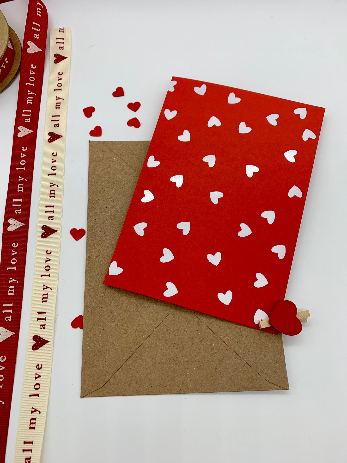 Red/White  'FLOATING HEARTS' Card with beautiful debossed foiling.  Birthday | Wedding | Anniversary | Engagement | Valentine  | Love You.