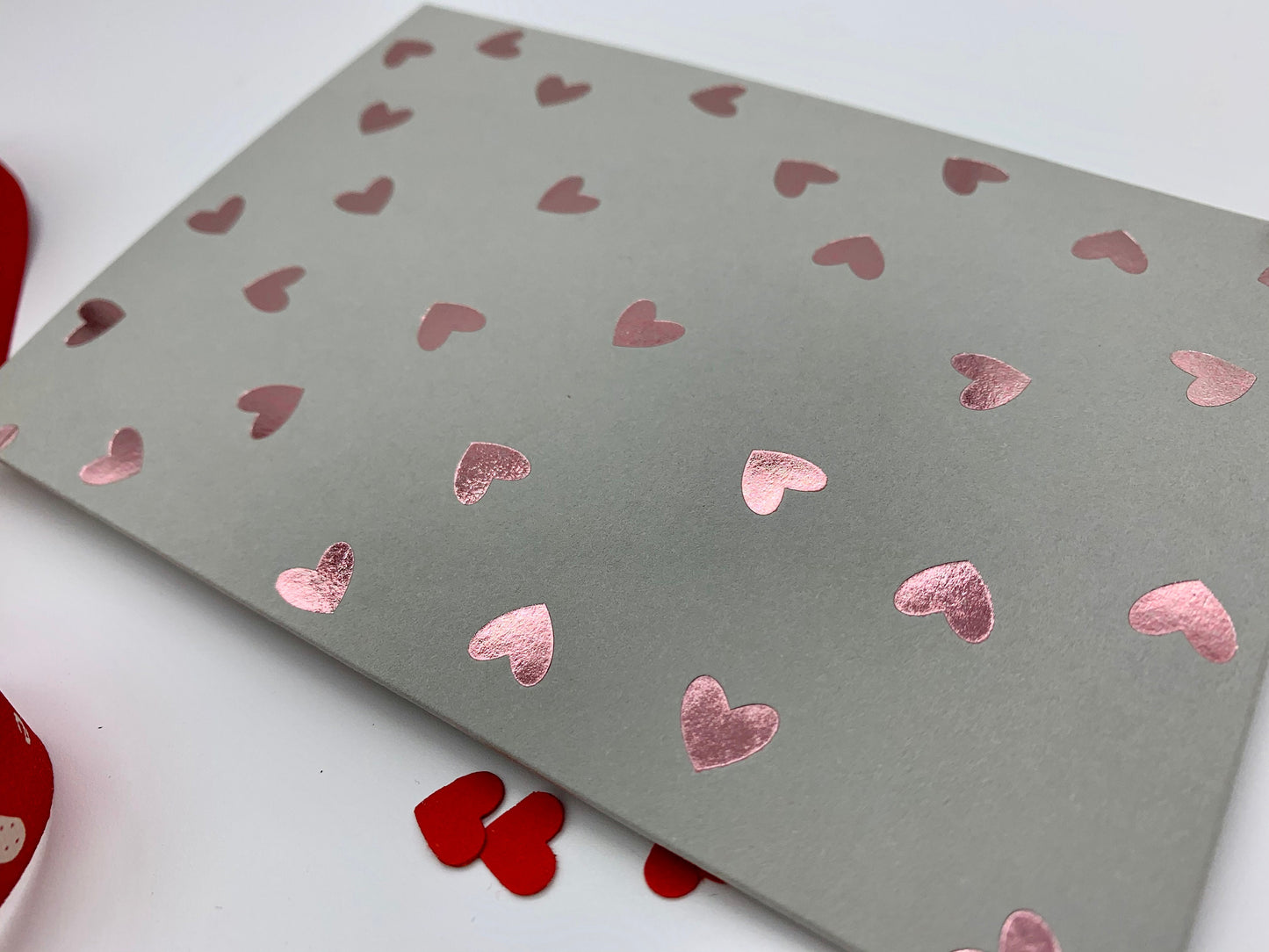 Grey/Pink  'FLOATING HEARTS' Card with beautiful debossed foiling.  Birthday | Wedding | Anniversary | Engagement | Valentine  | Love You.