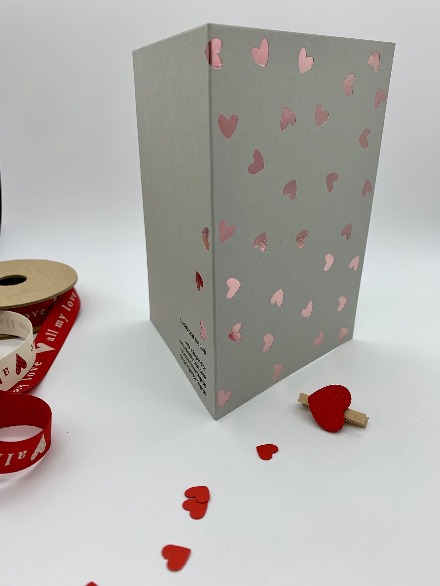 Grey/Pink  'FLOATING HEARTS' Card with beautiful debossed foiling.  Birthday | Wedding | Anniversary | Engagement | Valentine  | Love You.